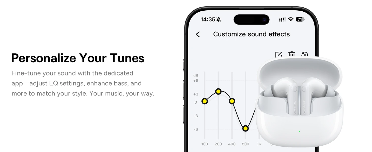 Baseus Belaidės Bluetooth 6.0 ausinės Bass BP1 Pro su triukšmo slopinimu ir įkrovimo dėklu, baltos aprašymas - Prekės nuotrauka