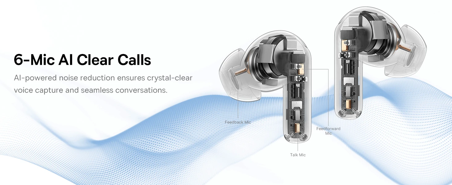 Baseus Belaidės Bluetooth 6.0 ausinės Bass BP1 Pro su triukšmo slopinimu ir įkrovimo dėklu, baltos aprašymas - Prekės nuotrauka