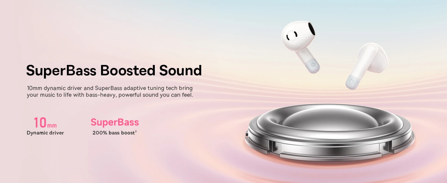 Baseus Belaidės Bluetooth 6.0 ausinės Bass BS2 Lite su įkrovimo dėklu, juodos aprašymas - Prekės nuotrauka