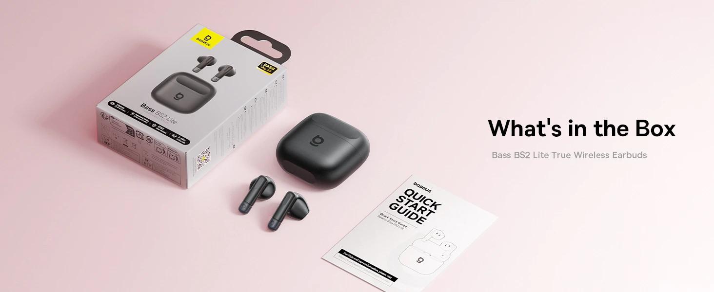 Baseus Belaidės Bluetooth 6.0 ausinės Bass BS2 Lite su įkrovimo dėklu, juodos aprašymas - Prekės nuotrauka