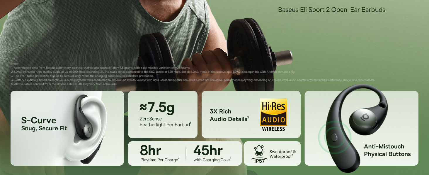 Baseus Belaidės Bluetooth 6.0 ausinės Eli Sport 2 su įkrovimo dėklu, baltos aprašymas - Prekės nuotrauka