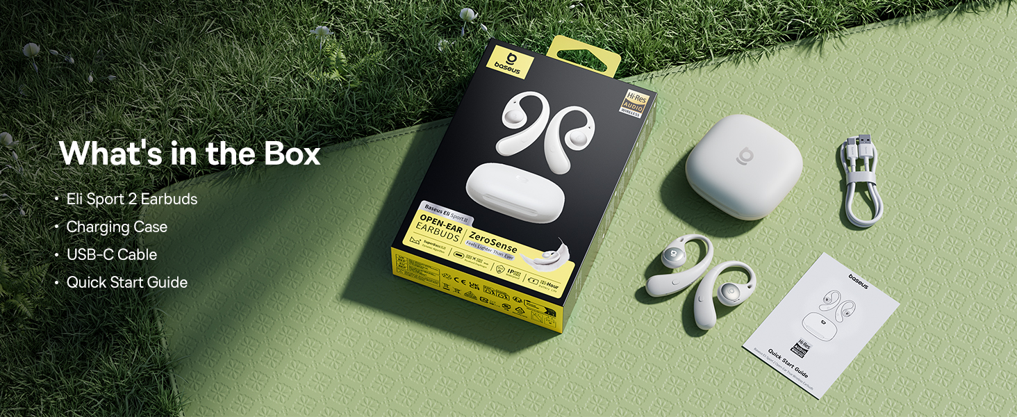 Baseus Belaidės Bluetooth 6.0 ausinės Eli Sport 2 su įkrovimo dėklu, baltos aprašymas - Prekės nuotrauka