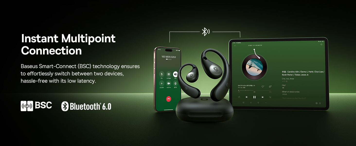 Baseus Belaidės Bluetooth 6.0 ausinės Eli Sport 2 su įkrovimo dėklu, baltos aprašymas - Prekės nuotrauka