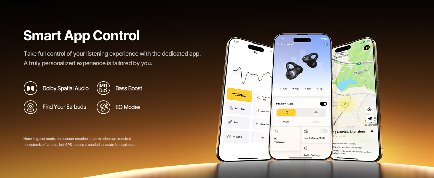 Baseus Belaidės Bluetooth 6.1 ausinės Inspire XC1 su įkrovimo dėklu, juodos aprašymas - Prekės nuotrauka