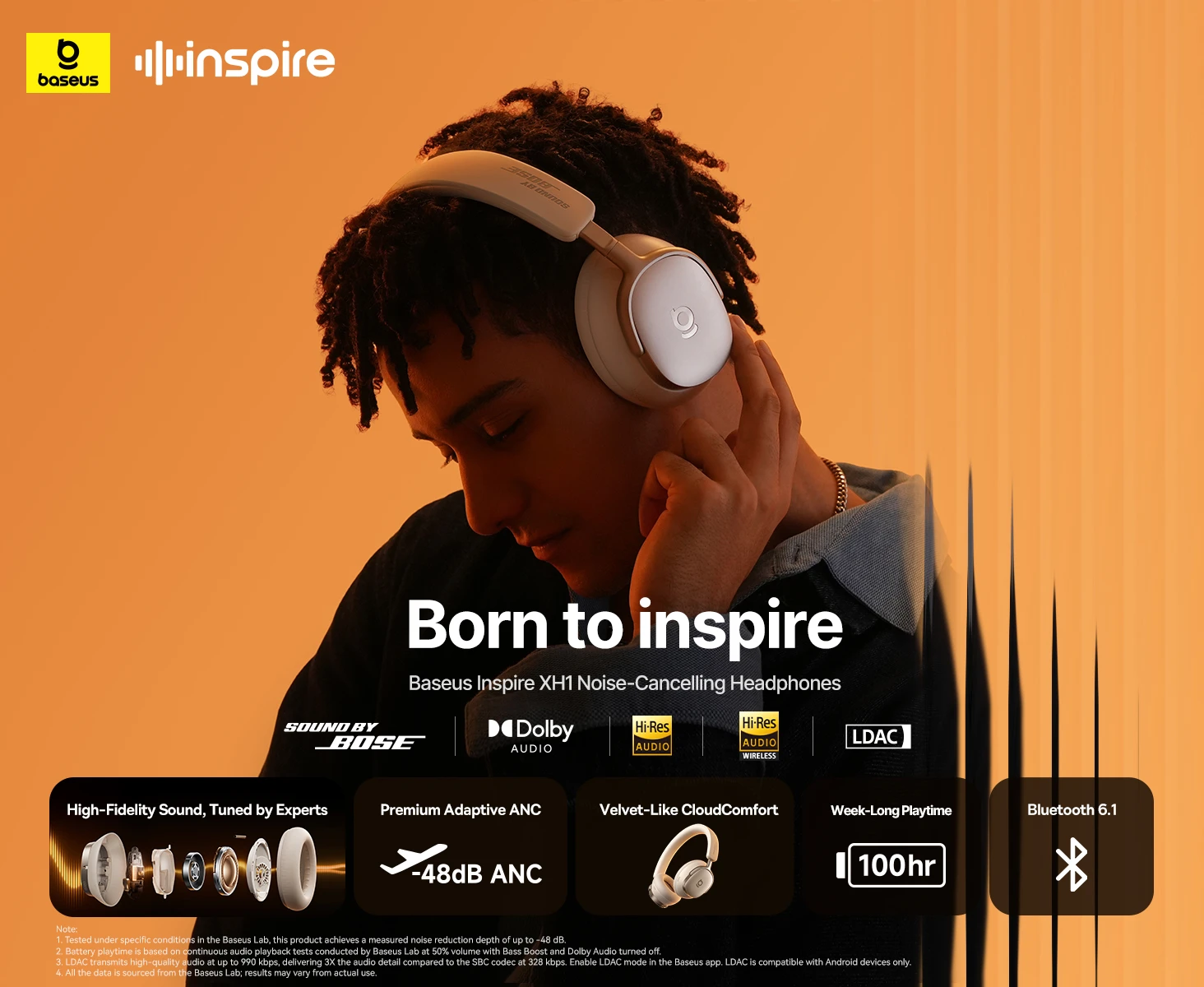 Ausinės Baseus Inspire XH1 Sound by Bose Droga Mleczna aprašymas - Prekės nuotrauka