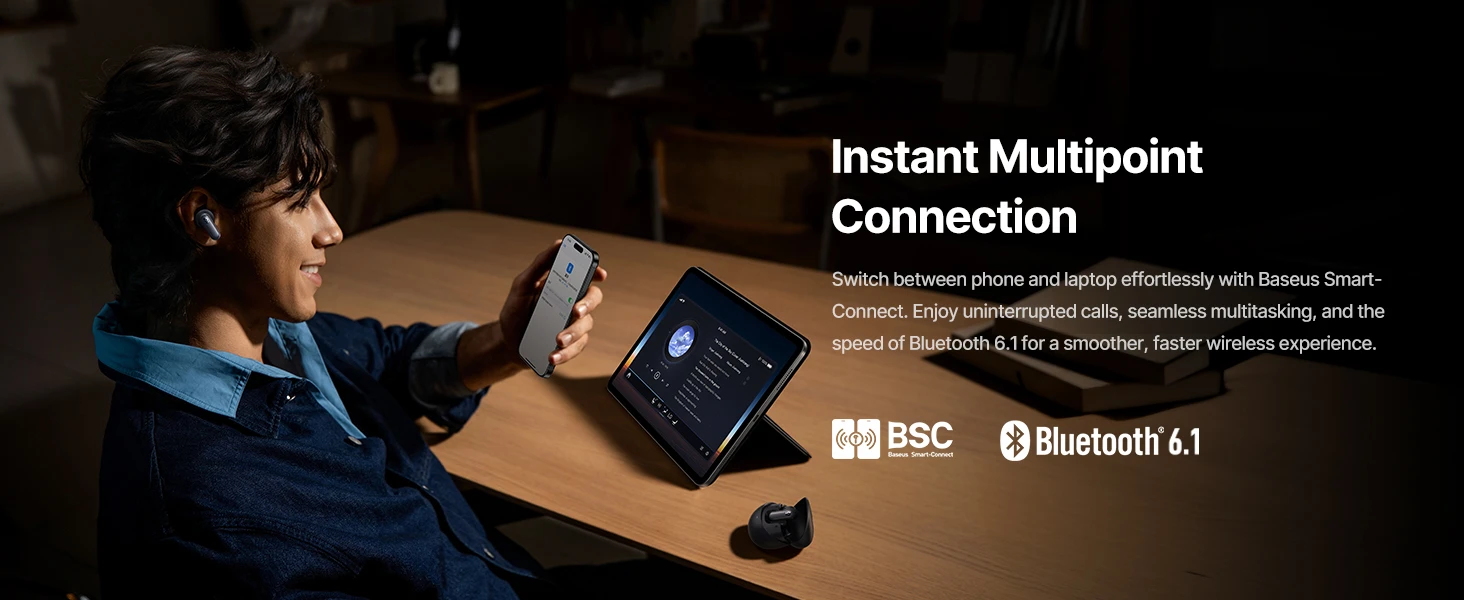 Baseus Belaidės Bluetooth 6.1 ausinės Inspire XP1 su įkrovimo dėklu ir triukšmo slopinimu, juodos aprašymas - Prekės nuotrauka