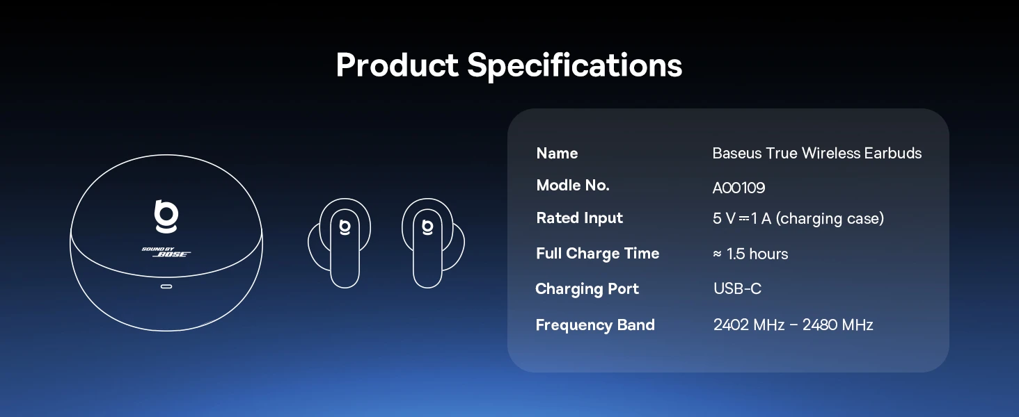 Baseus Belaidės Bluetooth 6.1 ausinės Inspire XP1 su įkrovimo dėklu ir triukšmo slopinimu, juodos aprašymas - Prekės nuotrauka