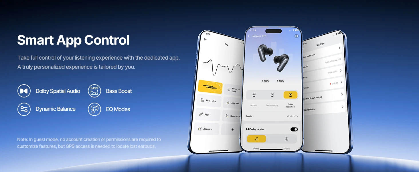 Baseus Belaidės Bluetooth 6.1 ausinės Inspire XP1 su įkrovimo dėklu ir triukšmo slopinimu, juodos aprašymas - Prekės nuotrauka