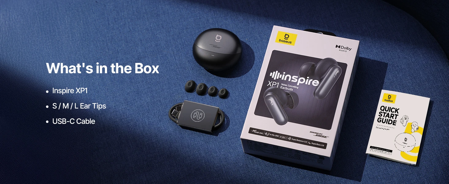 Baseus Belaidės Bluetooth 6.1 ausinės Inspire XP1 su įkrovimo dėklu ir triukšmo slopinimu, juodos aprašymas - Prekės nuotrauka