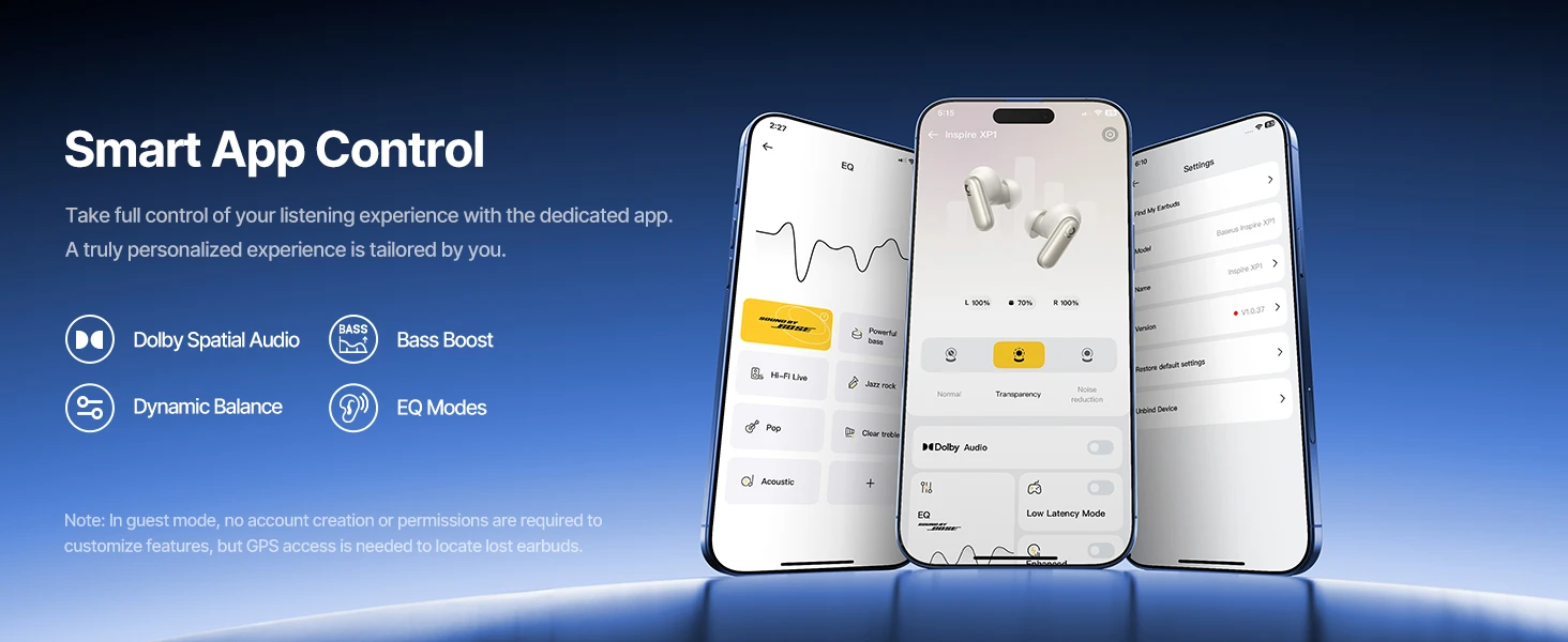 Baseus Belaidės Bluetooth 6.1 ausinės Inspire XP1 su įkrovimo dėklu ir triukšmo slopinimu, baltos aprašymas - Prekės nuotrauka