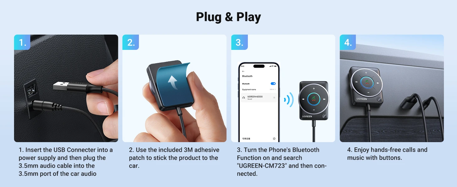 Ugreen Belaidis Bluetooth 5.4 garso imtuvas su AUX (3.5mm) jungtimi aprašymas - Prekės nuotrauka