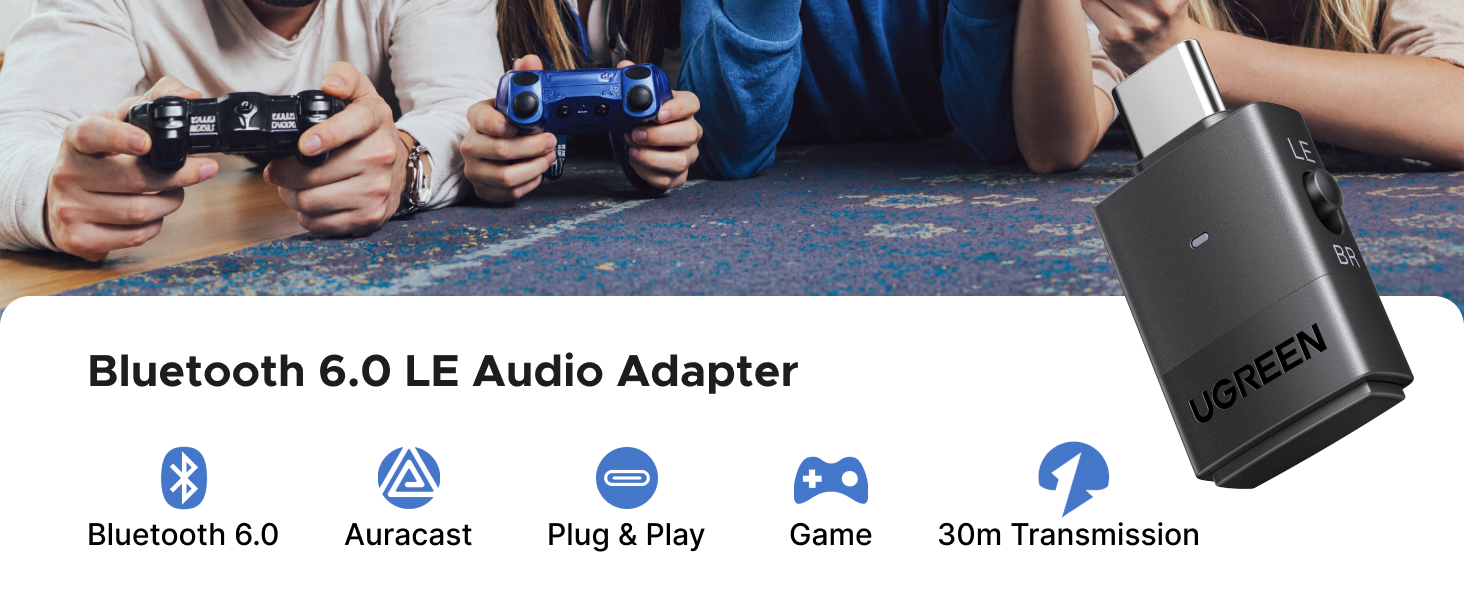 Ugreen Belaidis Bluetooth 6.0 aptX garso adapteris USB-C suderinamas su PS5, Nintendo Switch aprašymas - Prekės nuotrauka
