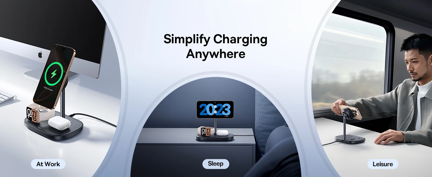 Baseus Belaidis magnetinis įkroviklis, stovas trims Apple įrenginiams 22.5W USB-C EnerFill FS41 aprašymas - Prekės nuotrauka