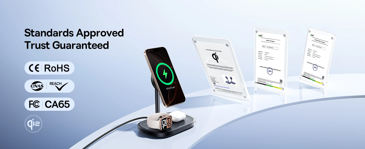 Baseus Belaidis magnetinis įkroviklis, stovas trims Apple įrenginiams 22.5W USB-C EnerFill FS41 aprašymas - Prekės nuotrauka