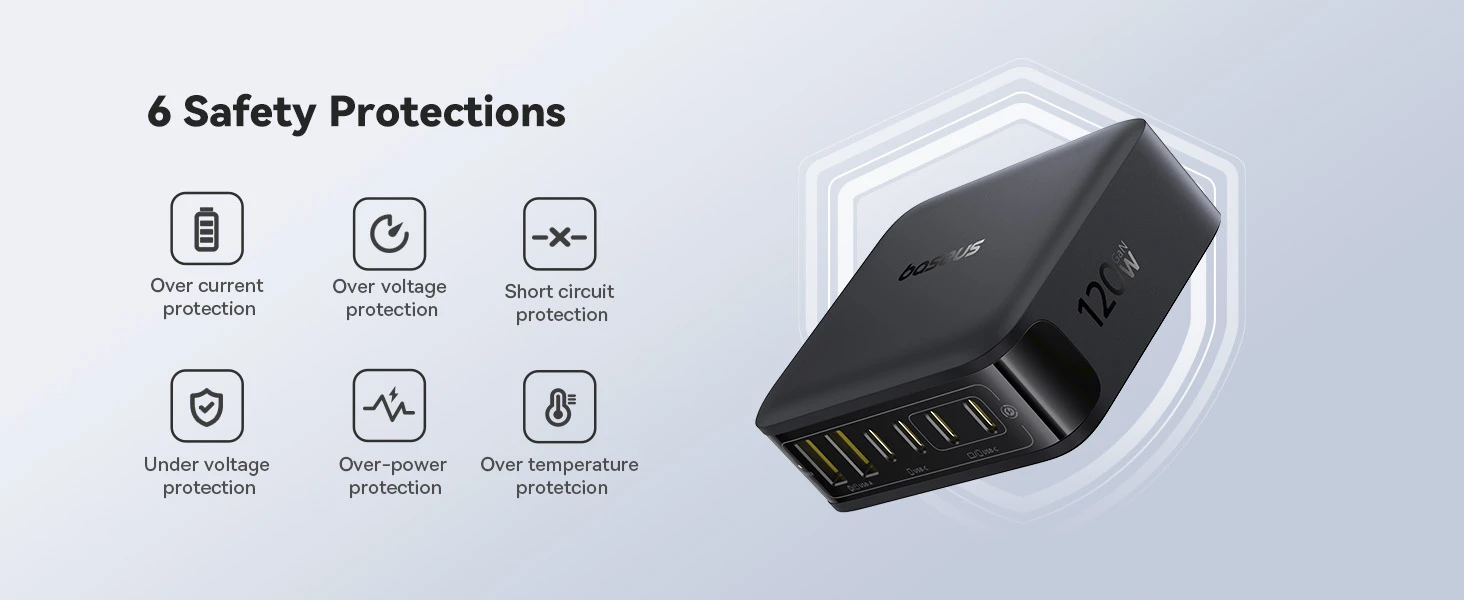 Baseus Įkrovimo stotelė EnerFill FH21 120W 2xUSB-A + 4xUSB-C 1.5m, juoda aprašymas - Prekės nuotrauka