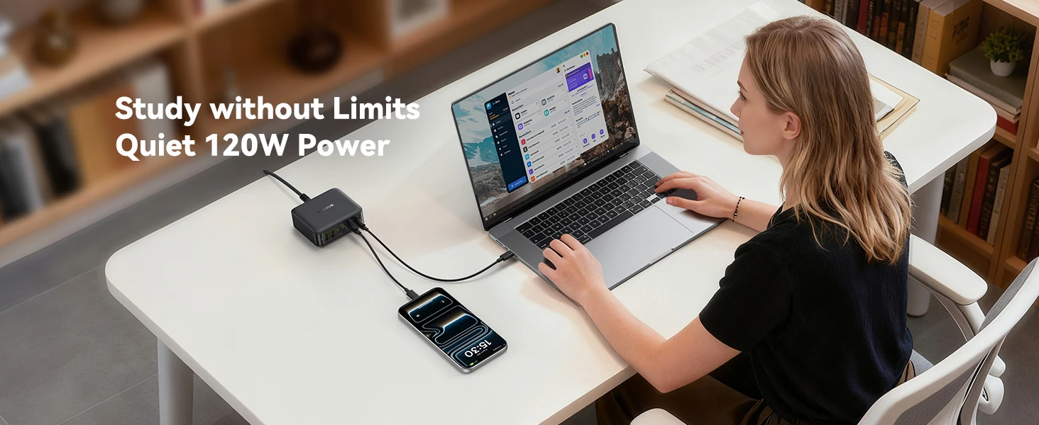 Baseus Įkrovimo stotelė EnerFill FH21 120W 2xUSB-A + 4xUSB-C 1.5m, juoda aprašymas - Prekės nuotrauka