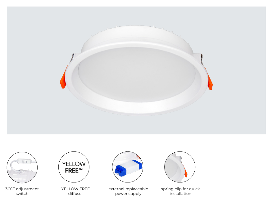 Led Line Prime Įleidžiamas šviestuvas CALMOS 3CCT (3K/4K/6.5K) 24W 2800lm, apvalus, D175, IP54 aprašymas - Prekės nuotrauka