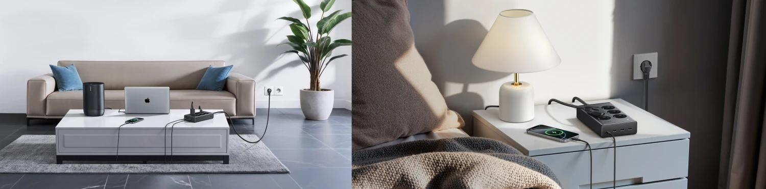 Ilgiklis 6 lizdų 1.3m, su USB krovikliu (3x USB-A max 15W, 1x USB-C max 20W) juoda S622 UGREEN aprašymas - Prekės nuotrauka