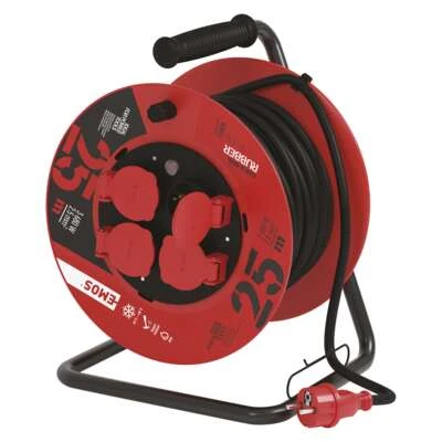 Emos Ilgiklis - ritė 4 lizdų 25m su įžeminimu, 2.5mm², 16A, 3680W, kabelis su gumine izoliacija H05RR-F3G, IP44 aprašymas - Prekės nuotrauka