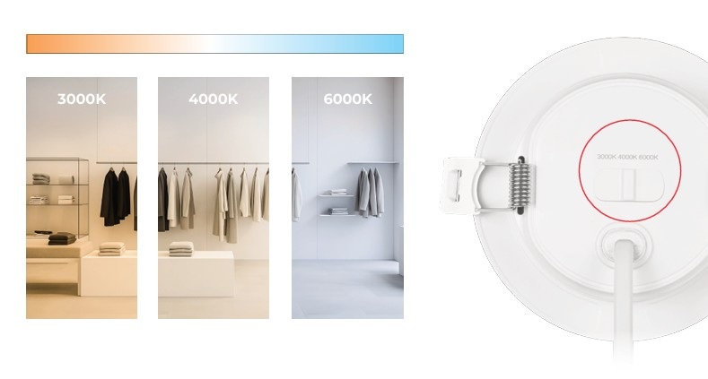 Led Line Lite Įmontuojamas LED šviestuvas MOLLY, 230Vac, 5W, 500lm, CCT (3K/4K/6K), apvalus, baltas, D 95mm aprašymas - Prekės nuotrauka