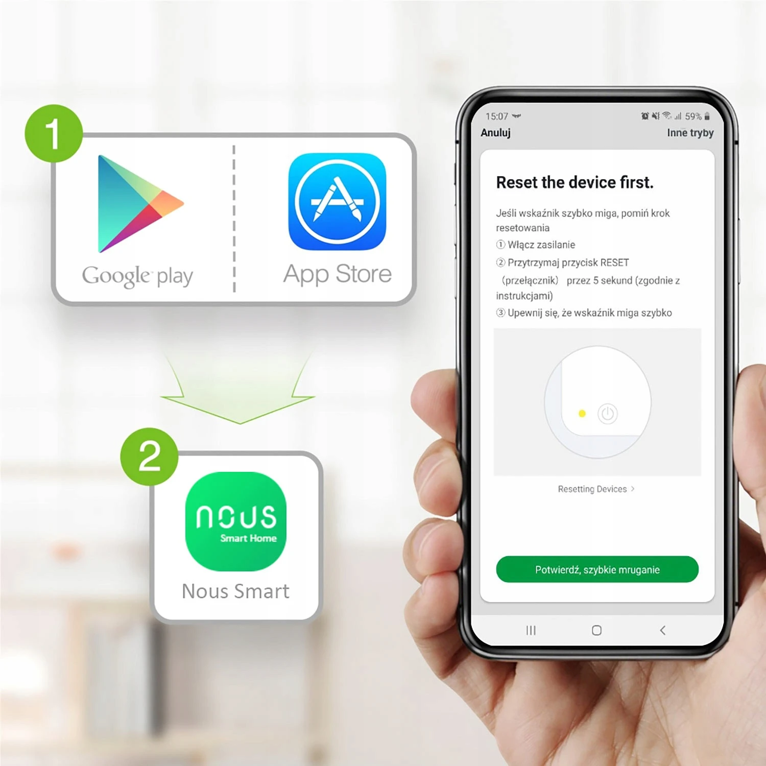 Išmanusis Wi-Fi ilgiklis A5, 3450W, su energijos matavimu, TUYA / Smart Life, NOUS aprašymas - Prekės nuotrauka