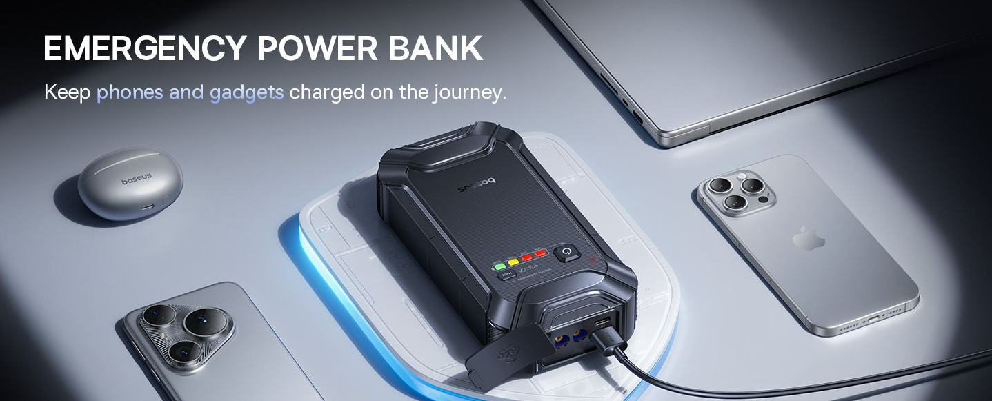 Išorinis akumuliatorius (Powerbank) su automobilio užvedimo funkcija max 5000A 44.4Wh su PTC pašildymu IP55 USB-A/USB-C 15W PrimeTrip VJ1 BASEUS aprašymas - Prekės nuotrauka
