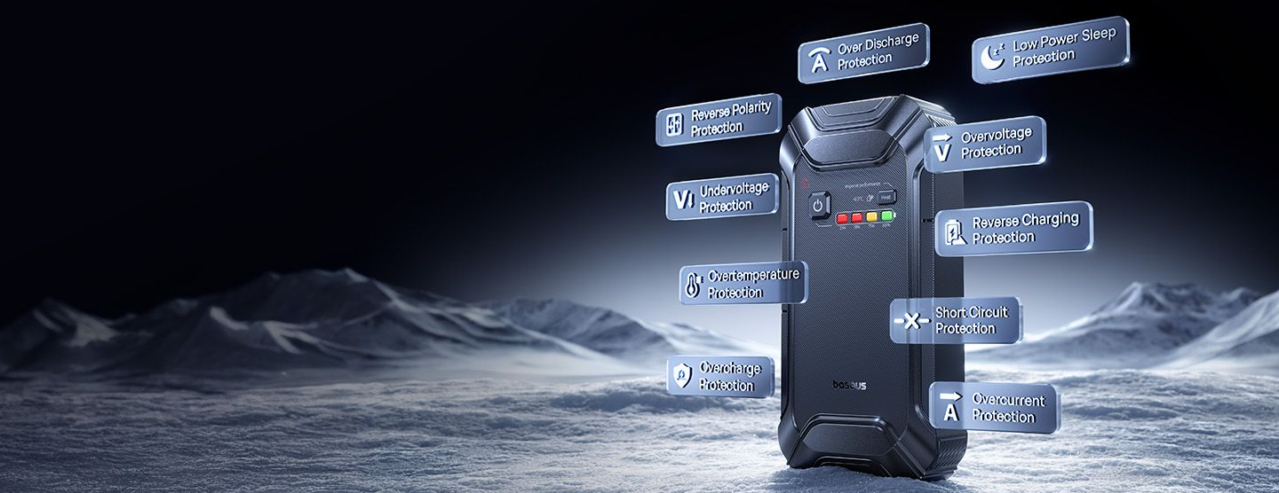 Išorinis akumuliatorius (Powerbank) su automobilio užvedimo funkcija max 5000A 44.4Wh su PTC pašildymu IP55 USB-A/USB-C 15W PrimeTrip VJ1 BASEUS aprašymas - Prekės nuotrauka