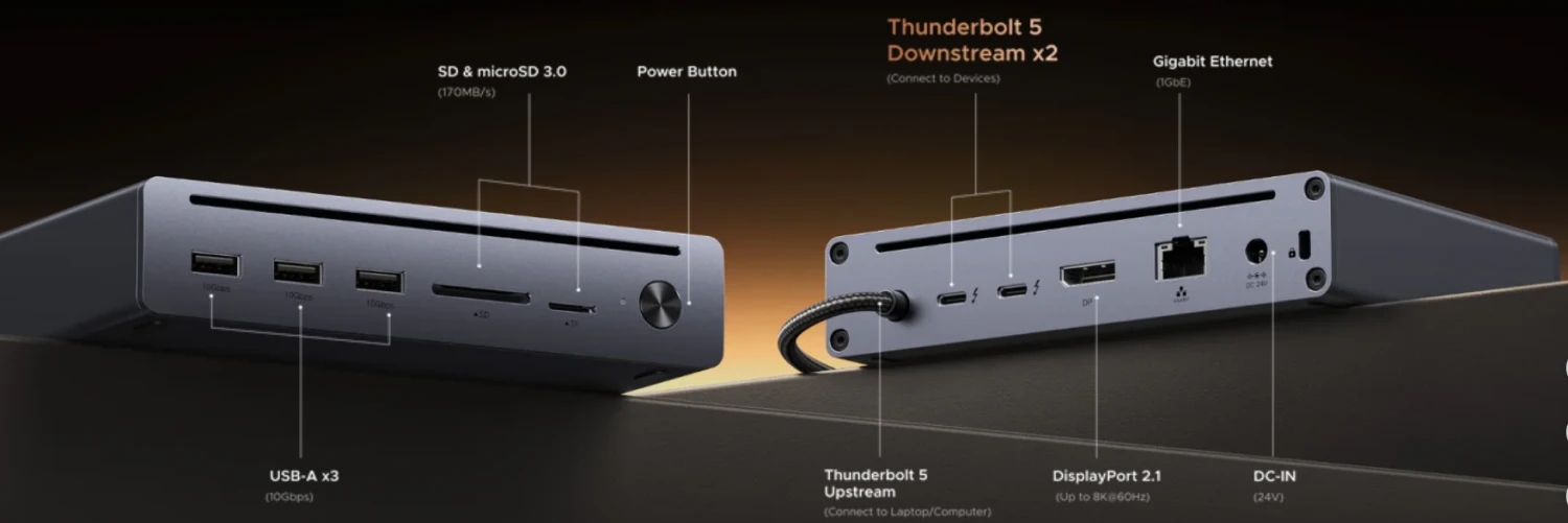 Jungčių stotelė 10in1 Thunderbolt 5 (USB-C) - 2xTBT5/DisplayPort, RJ45, USB3.0 Maxidok Revodok U712 UGREEN aprašymas - Prekės nuotrauka