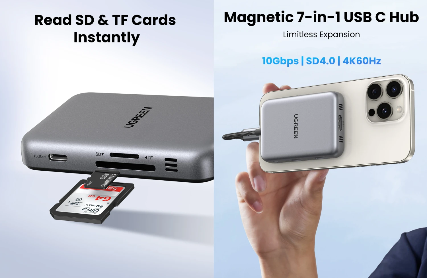 Jungčių stotelė 7in1 USB-C į USB-A, HDMI, Micro SD/SD Magsafe suderinamas laikiklis CM896 UGREEN aprašymas - Prekės nuotrauka