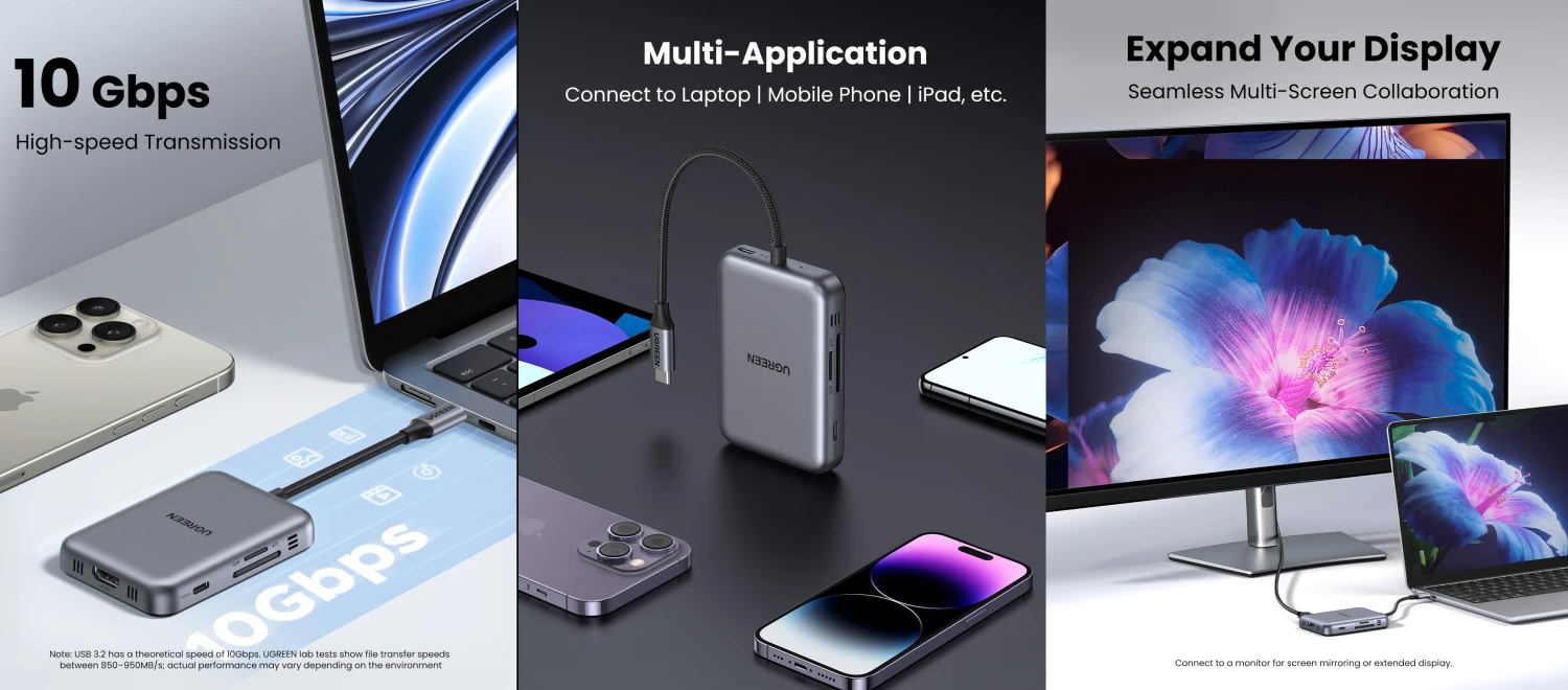 Jungčių stotelė 7in1 USB-C į USB-A, HDMI, Micro SD/SD Magsafe suderinamas laikiklis CM896 UGREEN aprašymas - Prekės nuotrauka