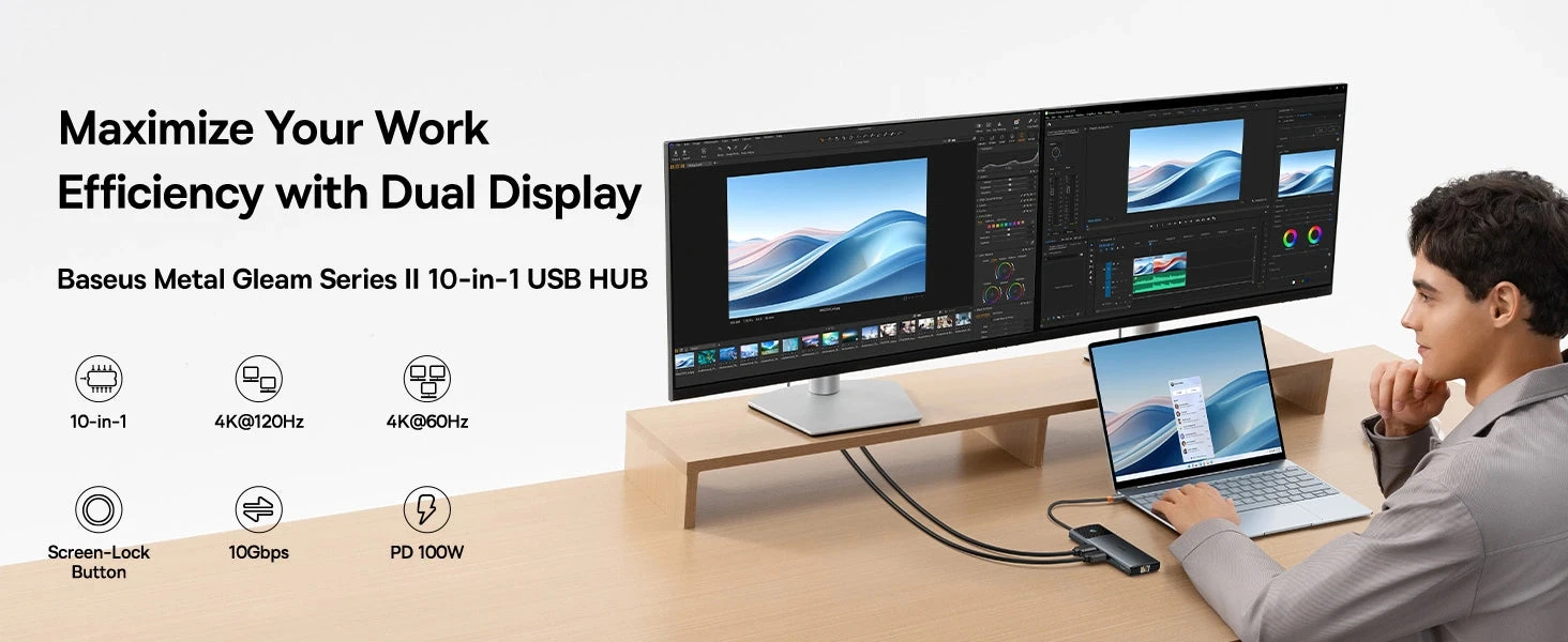Jungčių stotelė / adapteris USB C kištukas - 1in10 2xHDMI RJ45 SD/TF USB3 BASEUS aprašymas - Prekės nuotrauka