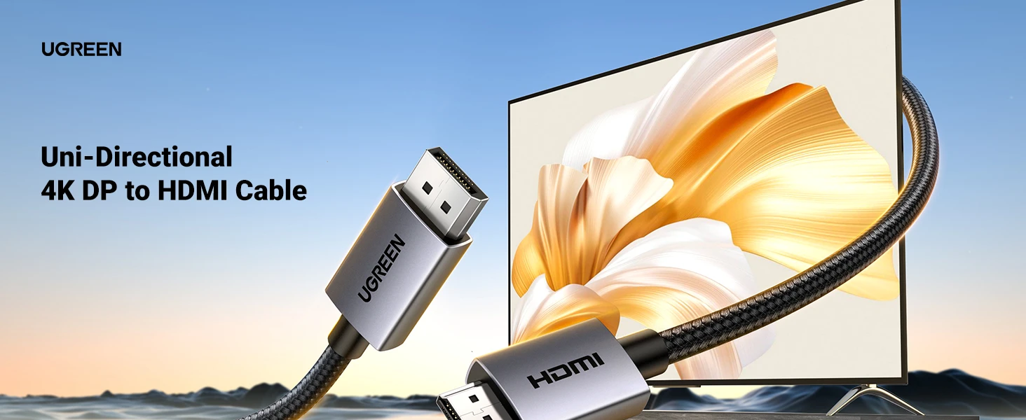 Kabelis DisplayPort (DP) kištukas - HDMI kištukas vienpusis 4K@30Hz 1m juodas DP125 UGREEN aprašymas - Prekės nuotrauka