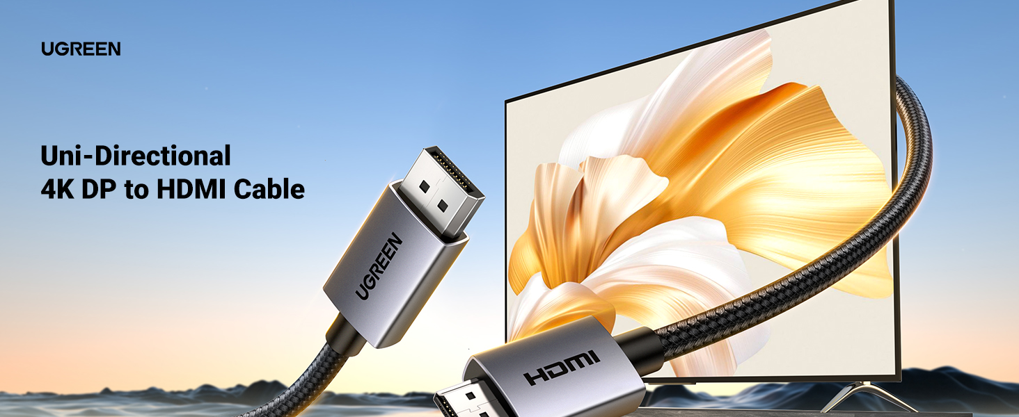 Kabelis DisplayPort (DP) kištukas - HDMI kištukas vienpusis 4K@30Hz 5m juodas DP125 UGREEN aprašymas - Prekės nuotrauka