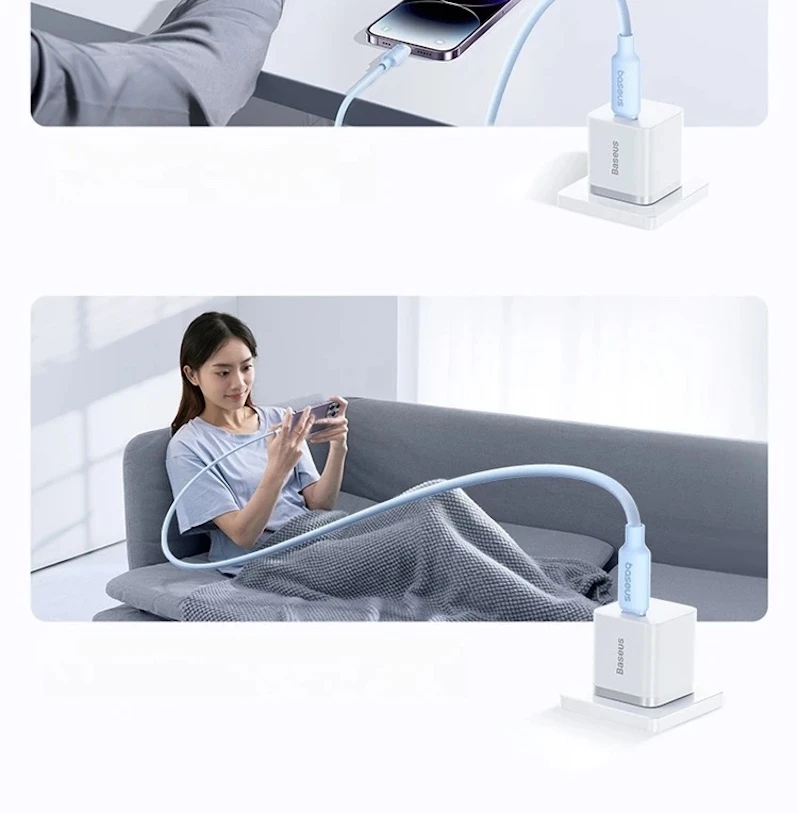 Kabelis USB C - IP Lightning 2m 20W baltas porėto silikono izoliacija BASEUS aprašymas - Prekės nuotrauka