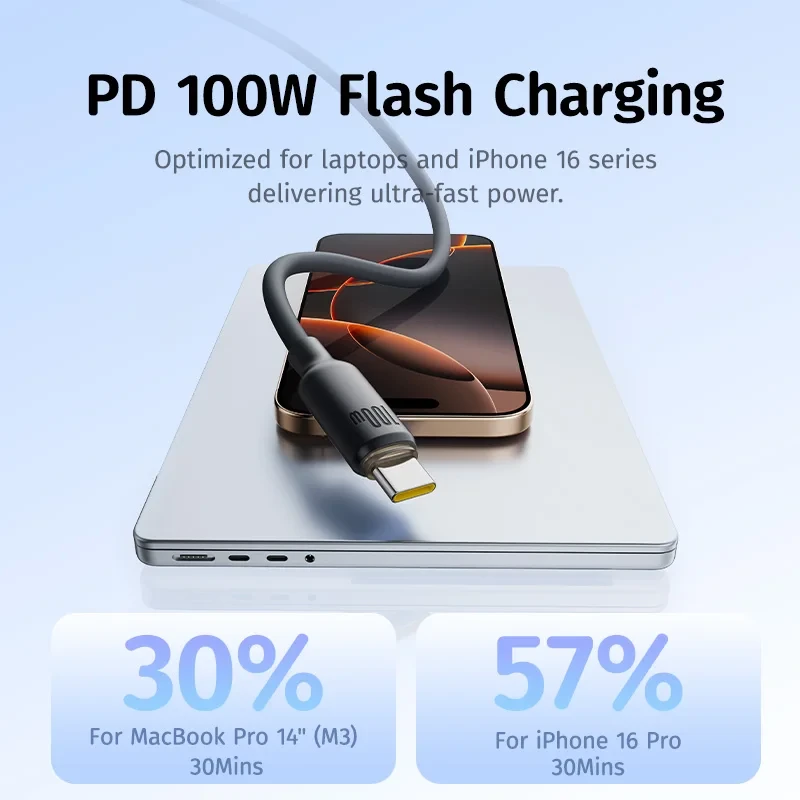 Kabelis USB C - USB C 1m 100W magnetinis, porėto silikono izoliacija, juodas BASEUS aprašymas - Prekės nuotrauka
