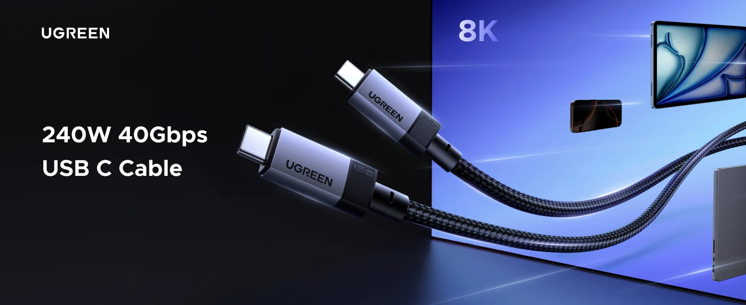 Kabelis USB C - USB C 1m USB4 240W 40Gbit/s 8K@60Hz Thunderbolt 4 suderinamas L705 UGREEN aprašymas - Prekės nuotrauka