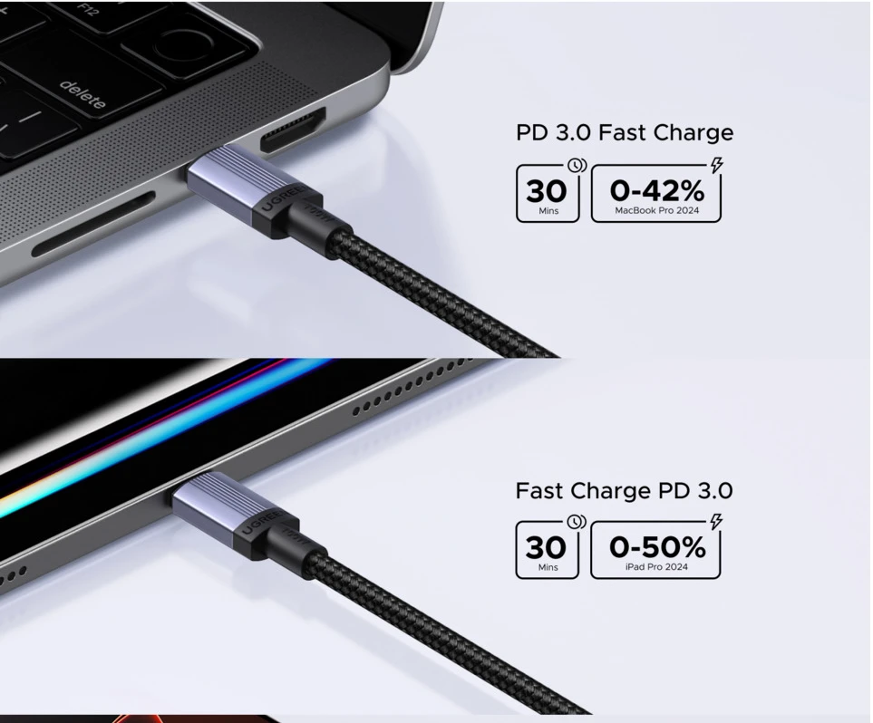 Kabelis USB C - USB C 3m 100W L528 UGREEN aprašymas - Prekės nuotrauka