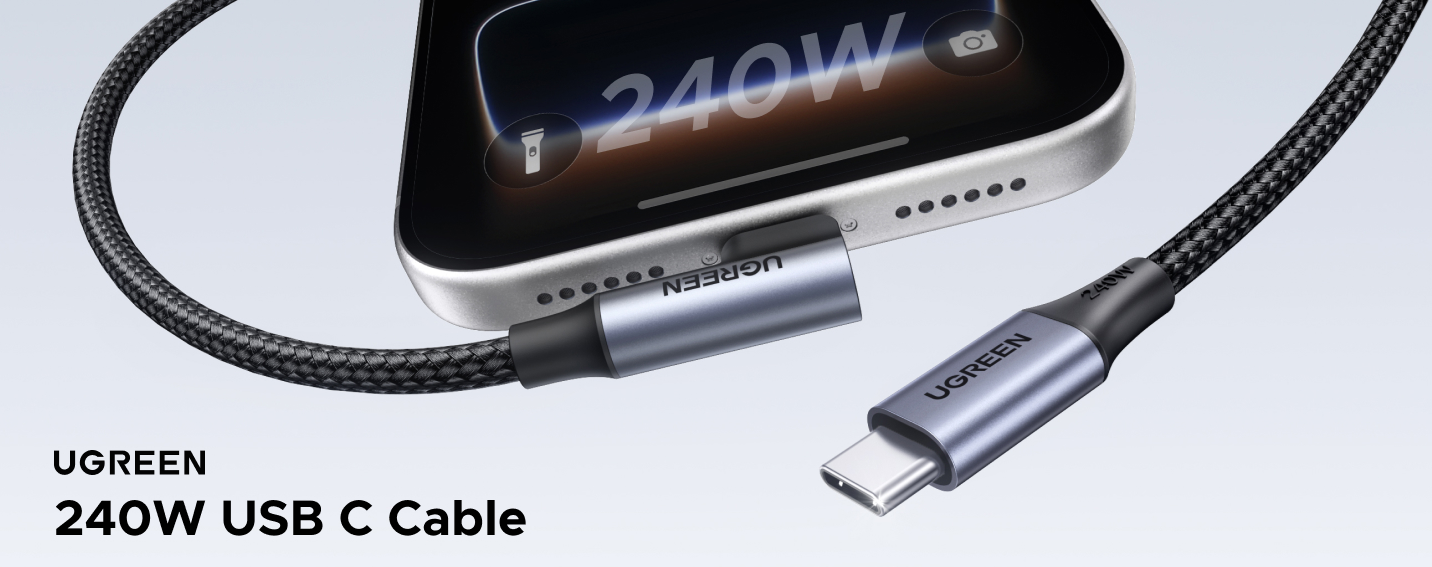 Kabelis USB C - USB C kampinis 1m 240W L536 UGREEN aprašymas - Prekės nuotrauka