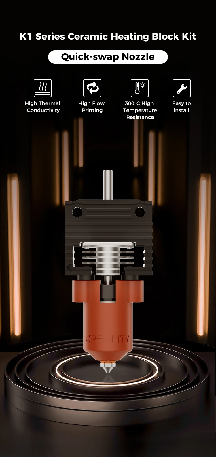 Kaitintuvo komplektas (hotend) K1, K1C bei K1Max spausdintuvams patobulintas, tinkamas naudoti su quick-swap 