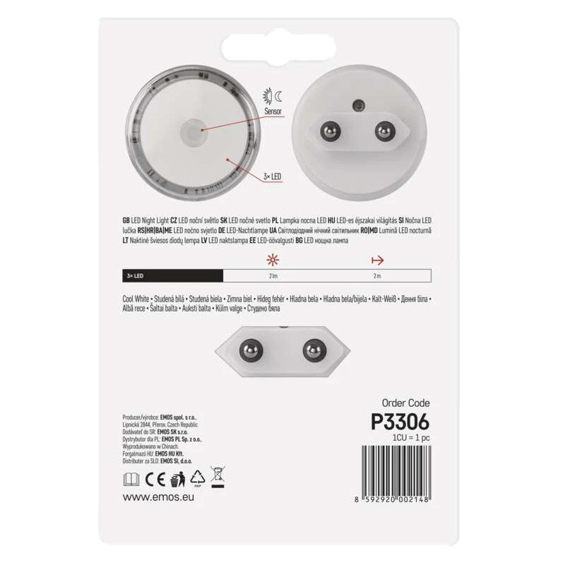 LED naktinė lemputė P3306, 230V AC, su optiniu jutikliu, EMOS aprašymas - Prekės nuotrauka
