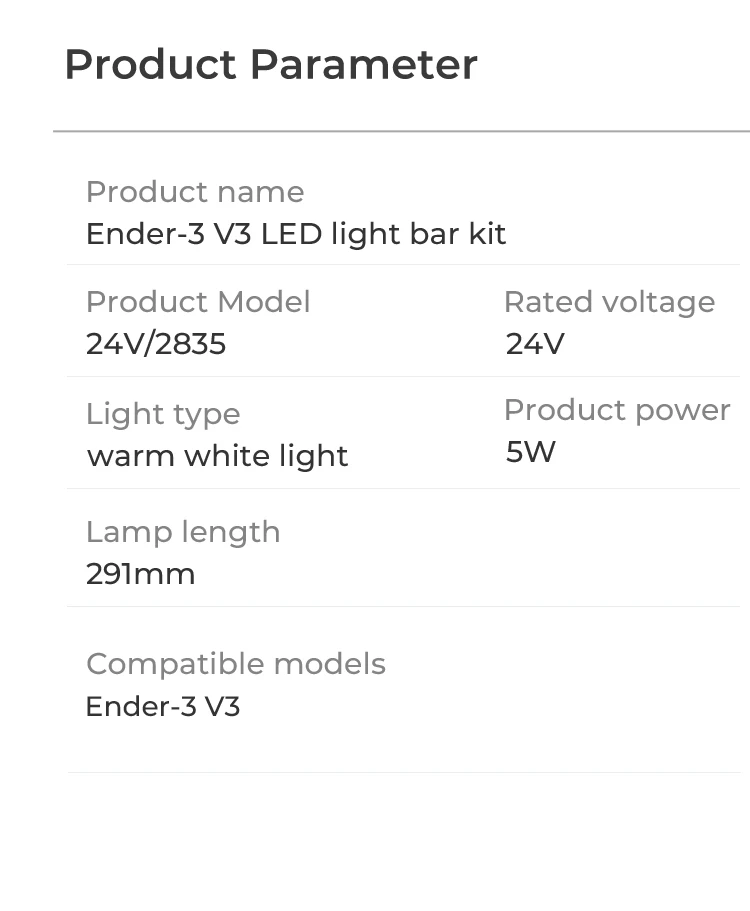 LED šviestuvas ENDER-3V3 serijos 3D spausdintuvams (netinka 3V3PLUS) CREALITY aprašymas - Prekės nuotrauka
