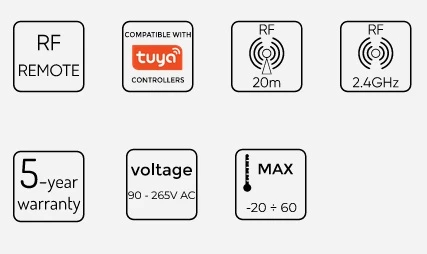 Port Designs LED valdiklio pultas, montuojamas sienoje, su ratuku, DIM/CCT, RF 2,4GHz, TUYA, VARIANTE, LED line PRIME aprašymas - Prekės nuotrauka