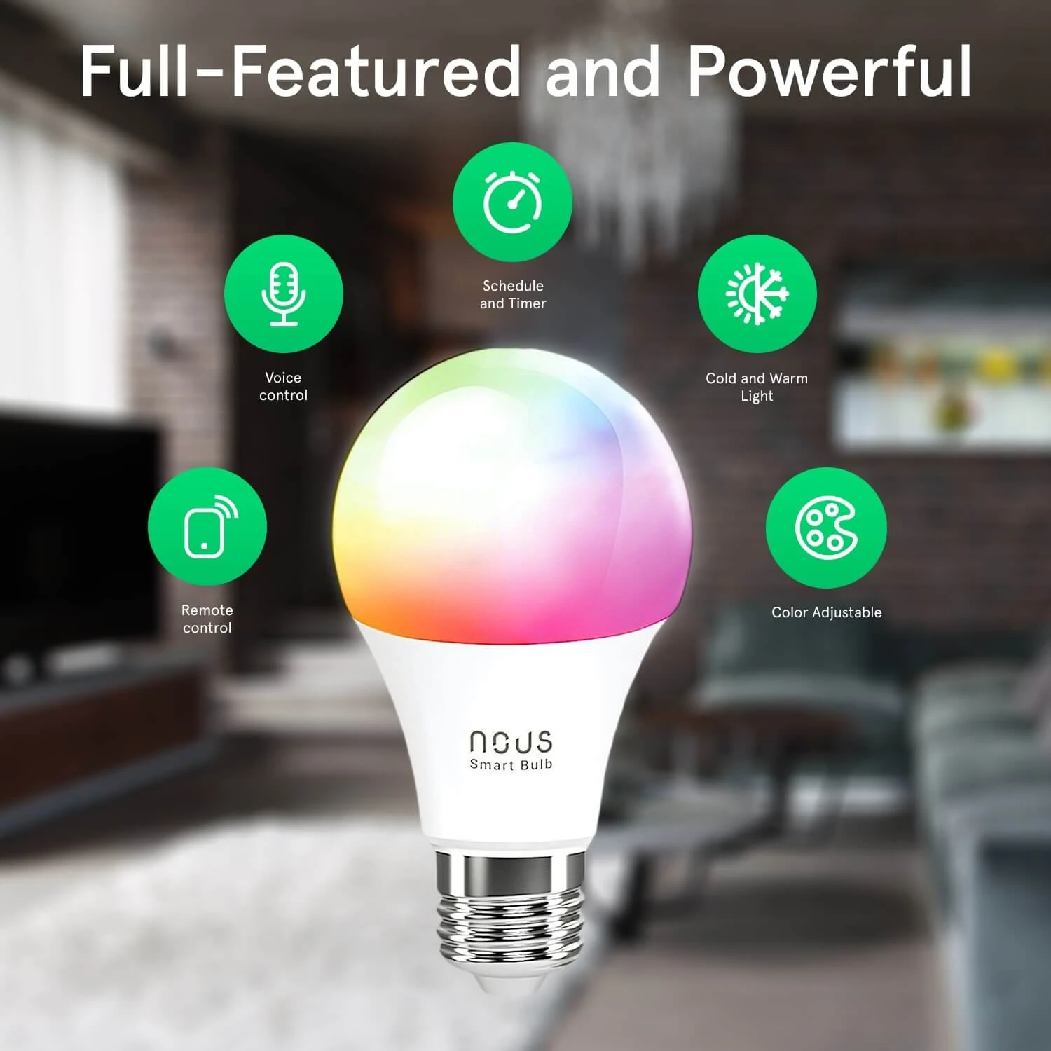 Lemputė LED E27, 230V, 9W, 810lm, 2700K - 6500K, RGB, išmanioji Wi-Fi, valdoma programėle, TUYA / Smart Life, P3 (2vnt. kompl.), NOUS aprašymas - Prekės nuotrauka
