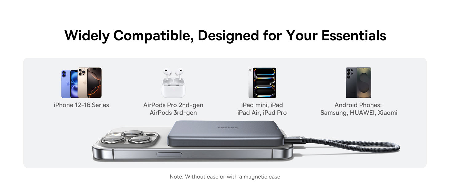 LiPo išorinis akumuliatorius (PowerBank) 10000mAh 27W su bevieliu QI2, magnetiniu laikikliu Magsafe Titanium Ultra-slim PicoGo AM41BASEUS aprašymas - Prekės nuotrauka