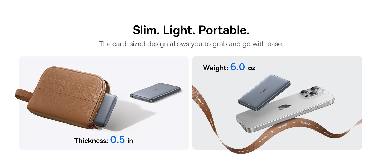 LiPo išorinis akumuliatorius (PowerBank) 10000mAh 27W su bevieliu QI2, magnetiniu laikikliu Magsafe Titanium Ultra-slim PicoGo AM41BASEUS aprašymas - Prekės nuotrauka