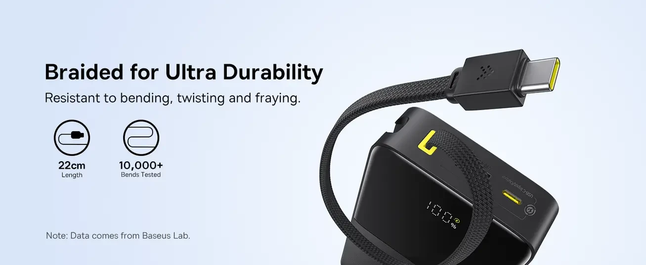 LiPo išorinis akumuliatorius (Powerbank) 20000mAh 22.5W su įmontuotu USB-C kabeliu, USB-A, USB-C Bipow2 Pro EnerFill Juodas BASEUS aprašymas - Prekės nuotrauka
