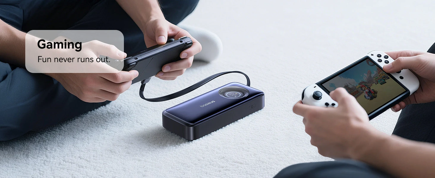 LiPo išorinis akumuliatorius (PowerBank) 20000mAh 67W su sutraukiamu kabeliu EnerCore CR11 BASEUS aprašymas - Prekės nuotrauka