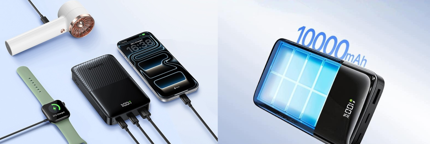 LiPo išorinis akumuliatorius (PowerBank) 10000mAh 30W USB-A, USB-C Bipow2 Pro juodas EnerFill FP51 BASEUS aprašymas - Prekės nuotrauka