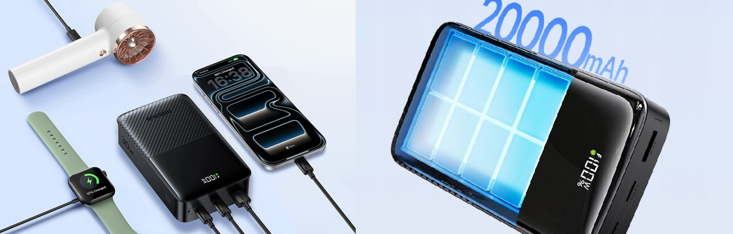 LiPo išorinis akumuliatorius (PowerBank) 20000mAh 30W USB-A, USB-C Bipow2 Pro juodas EnerFill FP51 BASEUS aprašymas - Prekės nuotrauka