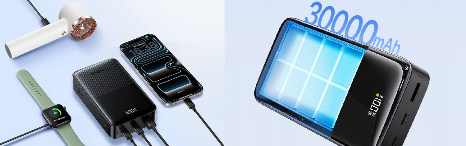 LiPo išorinis akumuliatorius (PowerBank) 30000mAh 30W USB-A, USB-C Bipow2 Pro juodas EnerFill FP51 BASEUS aprašymas - Prekės nuotrauka